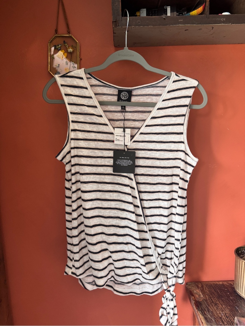 Black & White Striped V-Neck Tie-Hem Tank